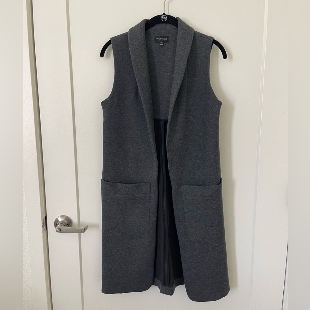 Topshop Long Charcoal Sleeveless Vest